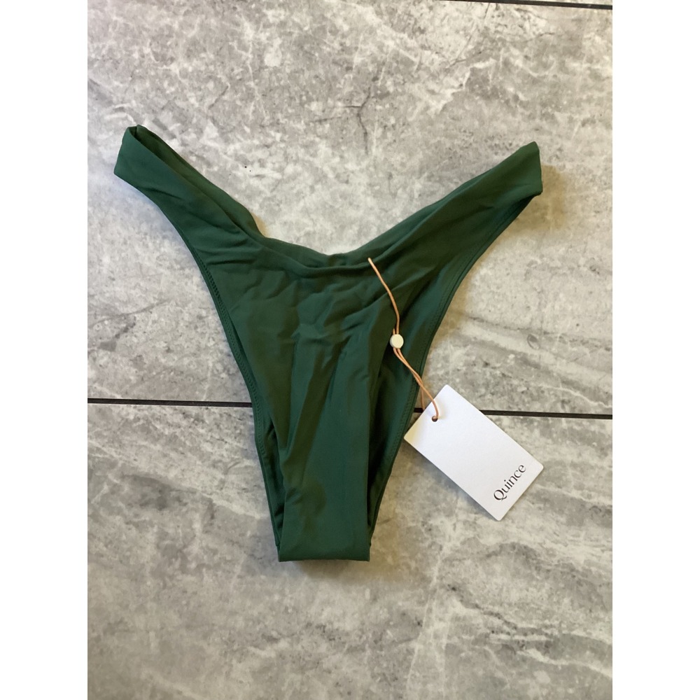 Quince Italian Matte High Leg Bikini Bottom Dark Green XS ATG001 NEW